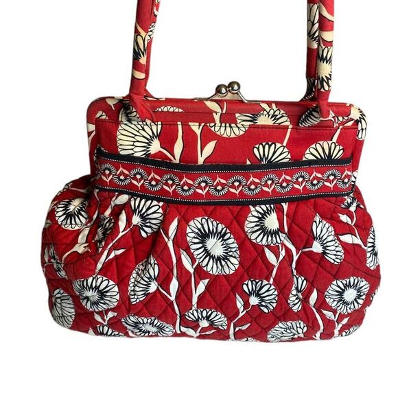 Vera Bradley Deco Daisy Frame Purse with Houndstooth Interior Black & Red - Picture 1 of 9
